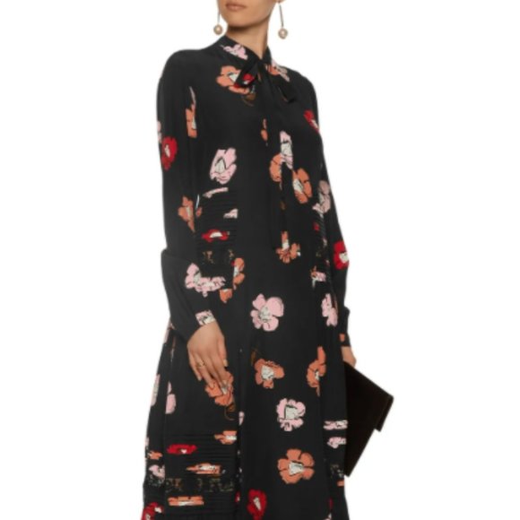 Rochas Black Floral Printed Silk Lace midi dress - Picture 1 of 7